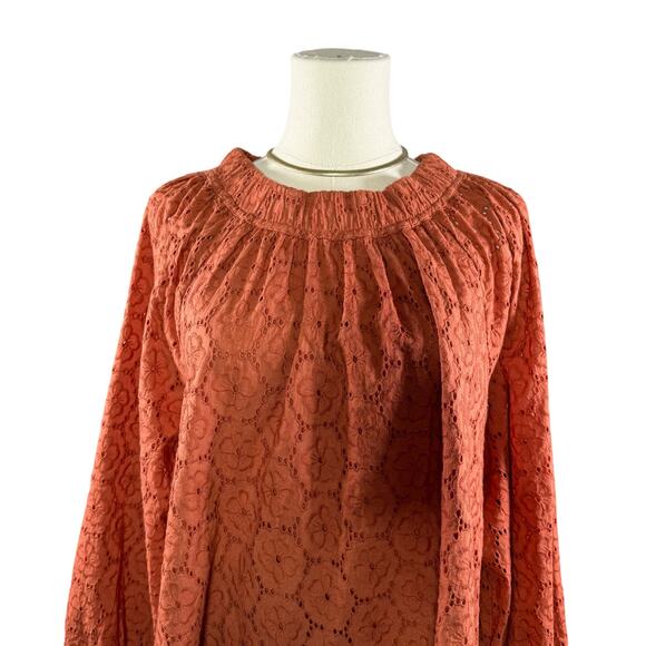 Roller Rabbit Glyn Eyelet Long Sleeve Cotton Blouse Boho Peasant Cottagecore | M - Picture 6 of 13